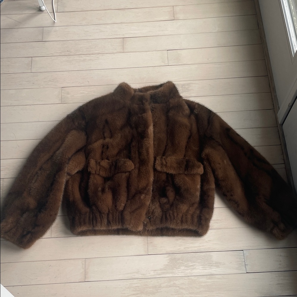 Classic Brown Faux Mink Fur Bomber Jacket